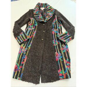 Kamana Wool Blend Chunky Knit Long Cardigan Tweed Multi Boho Sweater Size Small